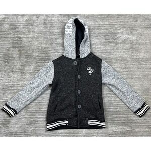 LRG Hoodie Boys Size 5/6 Charcoal Grey Varsity‎ Button Front Marl Knit Jacket
